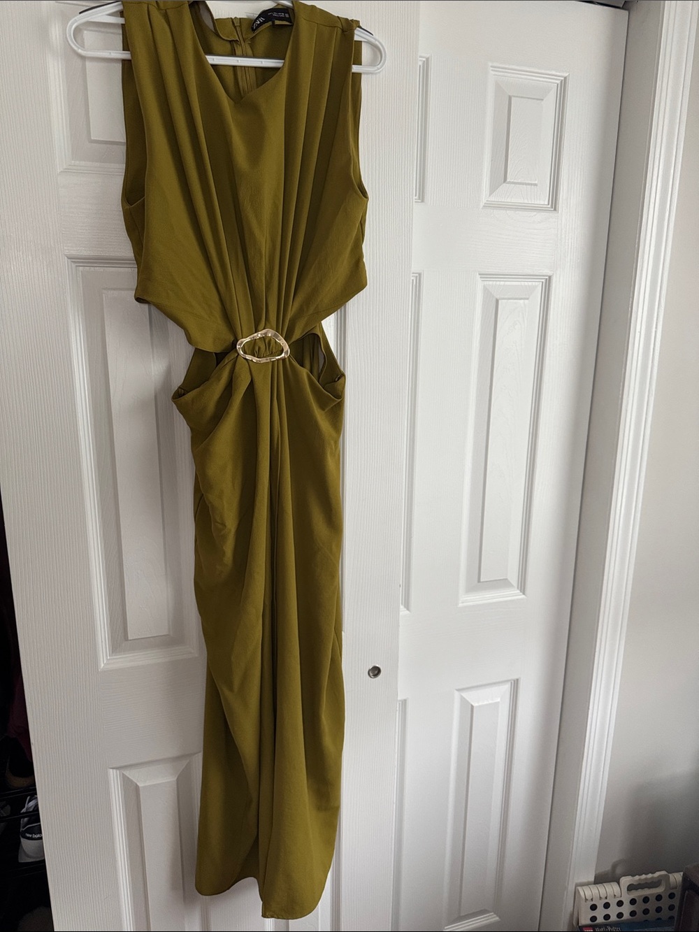 Zara Olive Green Maxi Dress with Gold Ring Detail